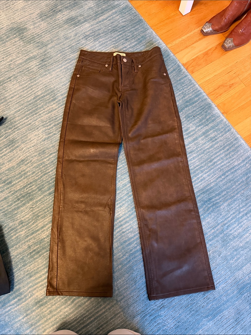Woman’s Brown Leather-Look Straight Leg Jeans